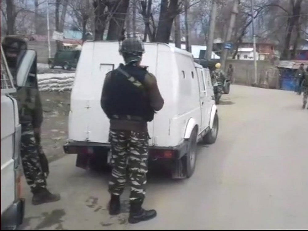 Reports said a civilian was also injured during the clashes that broke out after security forces cordoned off the area following specific inputs about the presence of some militants. Image Courtesy: ANI/Twitter