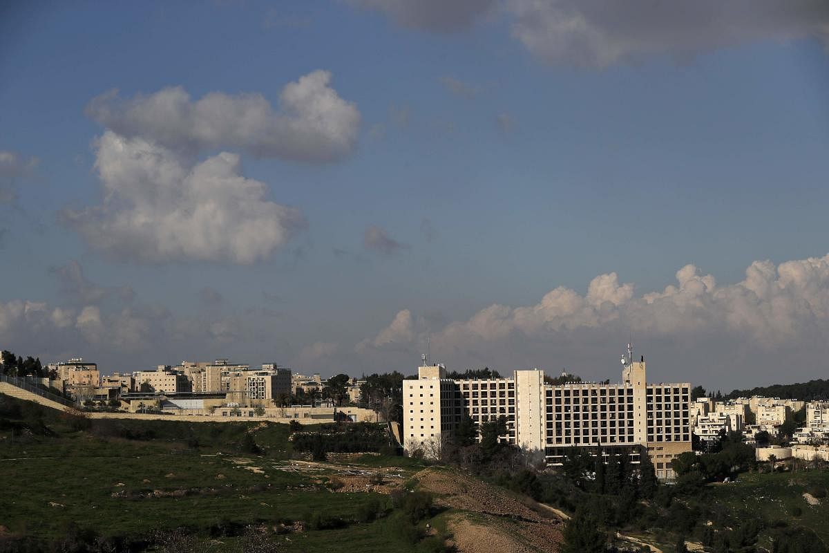 A picture taken on February 24, 2018, shows the building of the former Diplomat Hotel in Jerusalem, considered one of the options to host the new US embassy headquarters after its relocation from Tel Aviv. The United States will move its embassy from Tel Aviv to Jerusalem in May 2018 to coincide with Israel's 70th Independence Day according to US officials. / AFP PHOTO / AHMAD GHARABLI