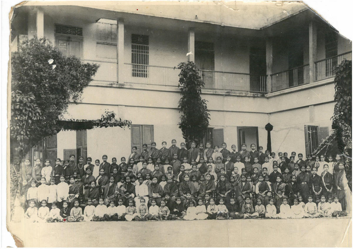 (First row standing, from right) Rajalaxmi (10th) and Bhagyammal (12th), the author's aunt and mother respectively.