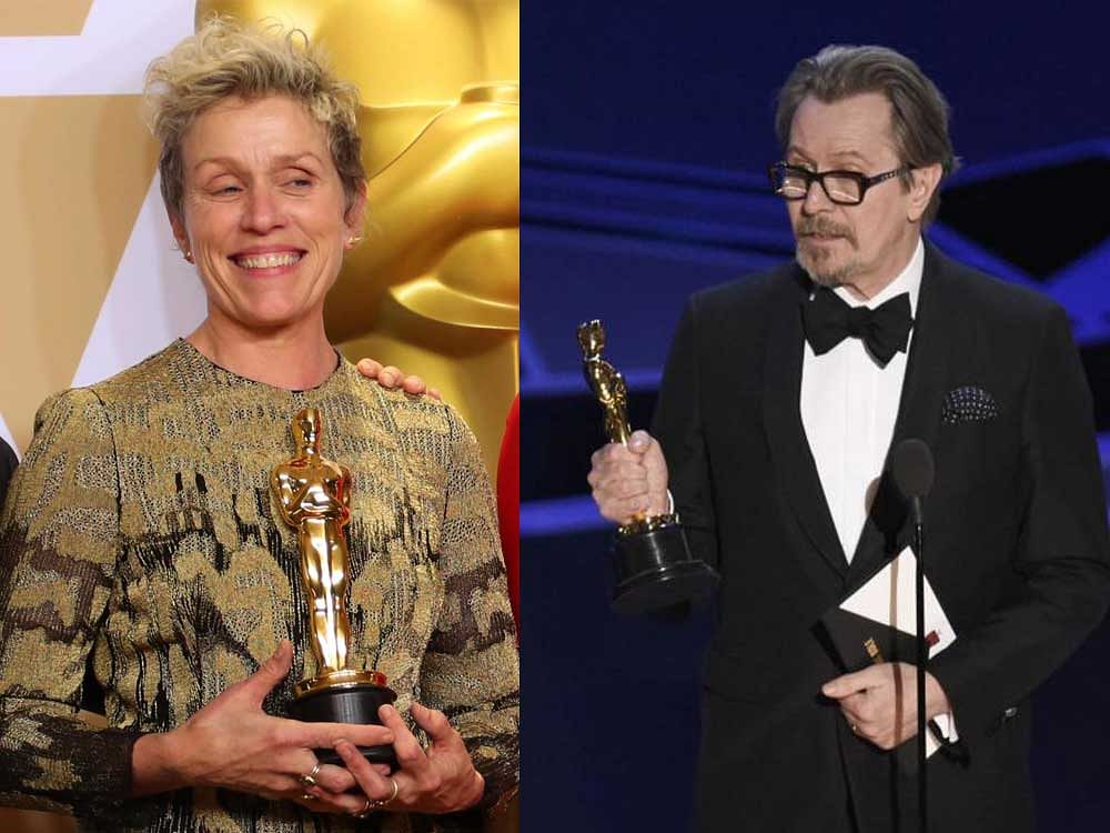 Frances McDormand and Gary Oldman after winning Oscars. Reuters photos