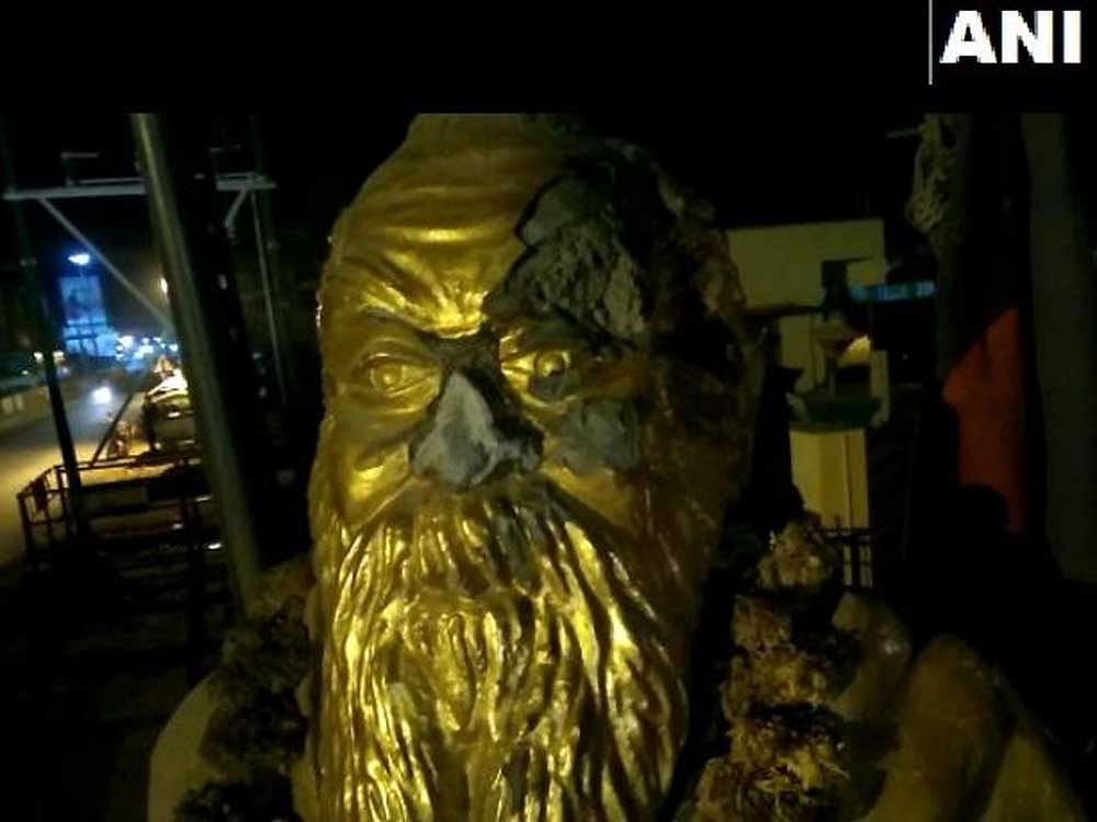 A statue of social reformer and founder of Dravidian movement E V Ramasamy Periyar was also allegedly vandalised in Tamil Nadu's Vellore district last night. ANI Photo