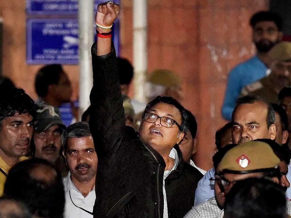 The three-day CBI custody of karti, son of former finance minister P Chidambaram, is ending on Friday and he will be produced before special CBI judge Sunil Rana at 2 pm. PTI file photo.