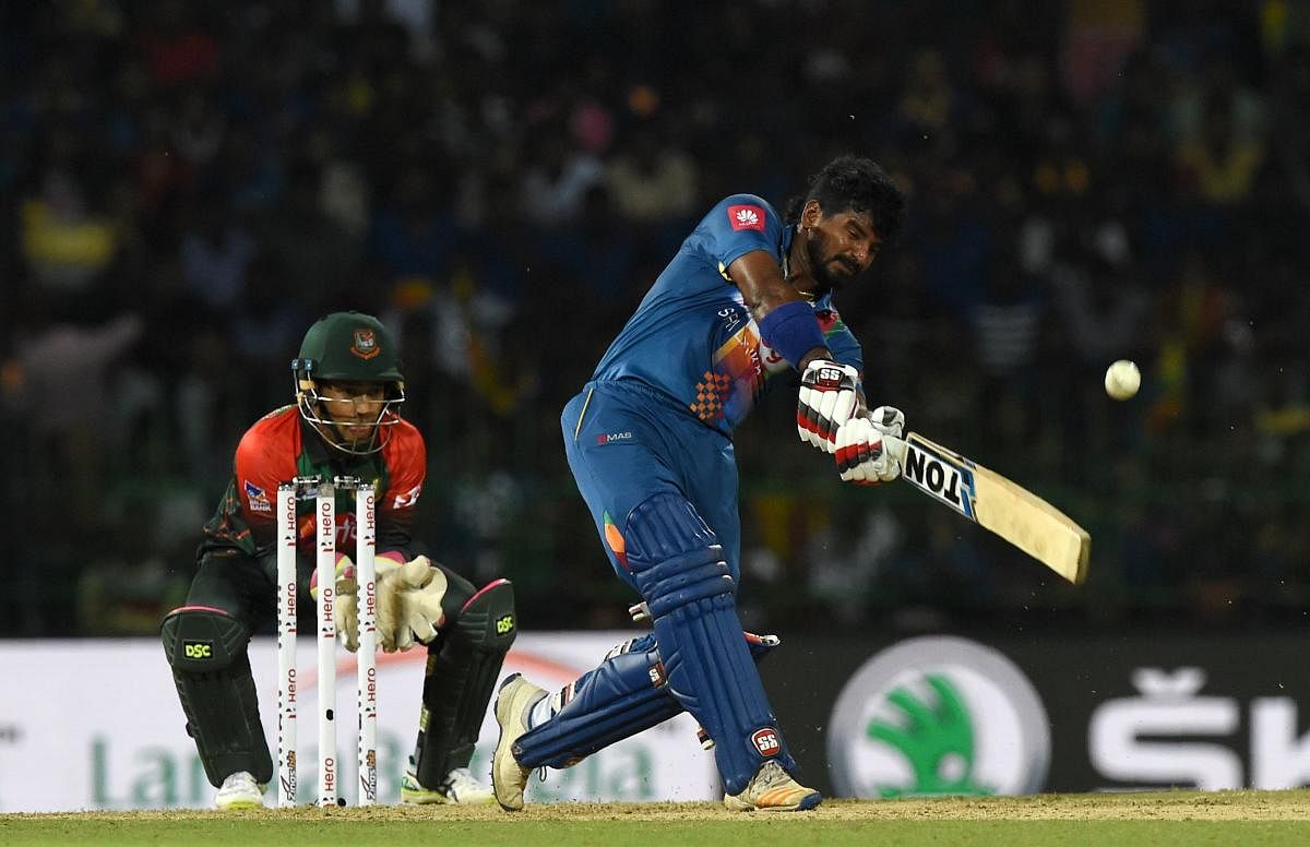 PUNISHING Sri Lanka's Kusal Perera en route his blistering 74 against Bangladesh during their match in the Nidahas Trophy in Colombo on Saturday. AFP