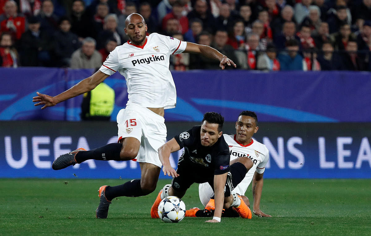 BATTLE WITHIN A BATTLE Midfielders Steven Nzonzi (left) will be hoping to dish out a strong show against a strike-laden Manchester United in their Champions League semifinal second leg on Tuesday. REUTERS