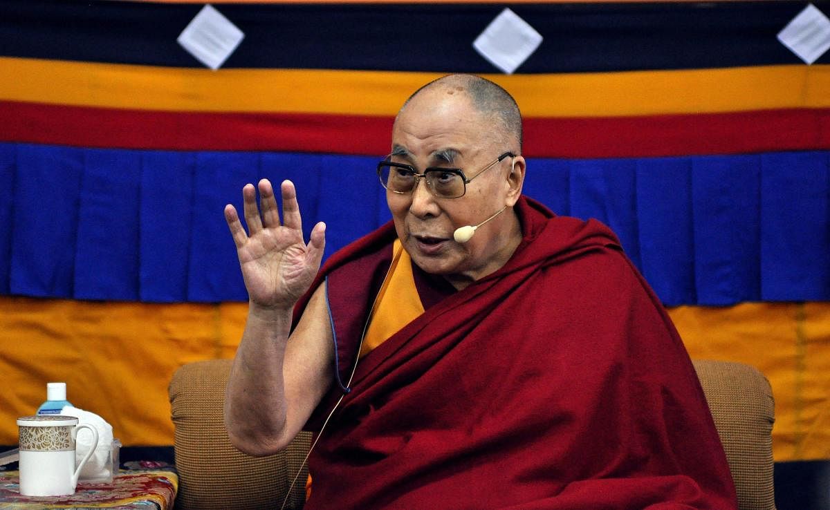 Tibetan spiritual leader Dalai Lama speaks during the morning session of the Mind and Life XXXIII conference at the Tsuglagkhang complex in Dharamshala on Monday. PTI