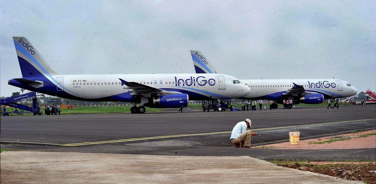 IndiGo carries about 40 per cent of domestic flyers, while GoAir has a market share of around 10 percent. PTI Photo