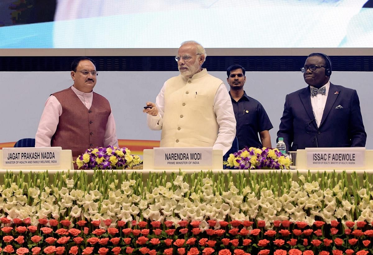 Prime Minister Narendra Modi launches Tuberculosis-Free India Campaign. Also seen are Health Minister JP Nadda, Indonesian Health Minister Nila Djuwita F Moeloek, Nigerian Health Minister Isaac Adewole. PTI Photo