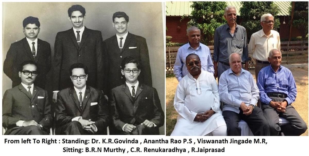 (From left) Dr K R Govinda, Anantha Rao PS and Viswanath Jingade MR. (Sitting) B R N Murthy, C R Renukaradhya and R Jaiprasad.