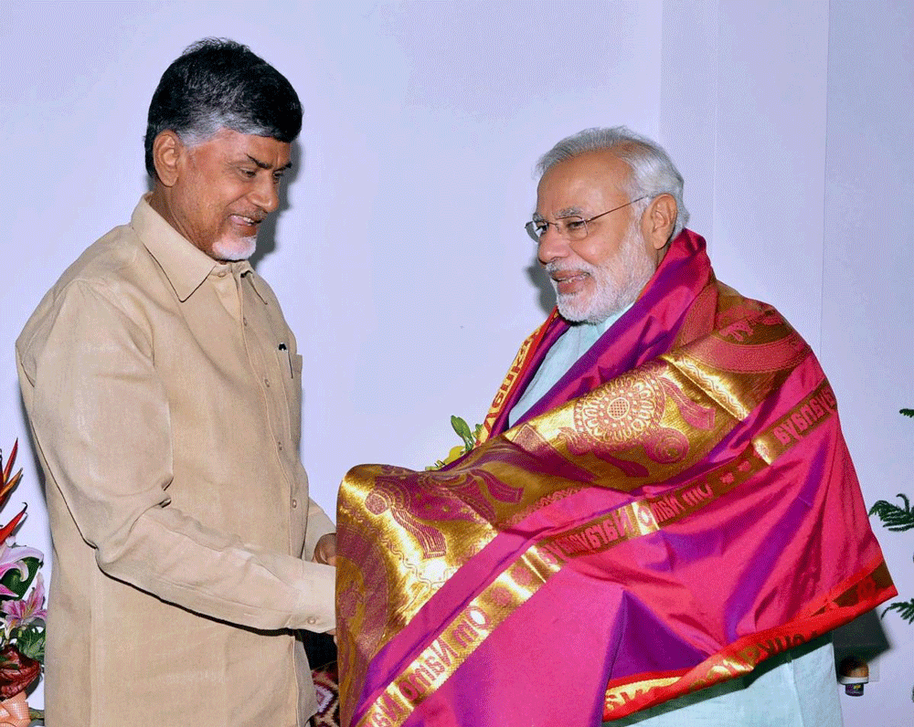 Andhra Pradesh Chief Minister Chandrababu Naidu and Prime Minister Narendra Modi. PTI file photo