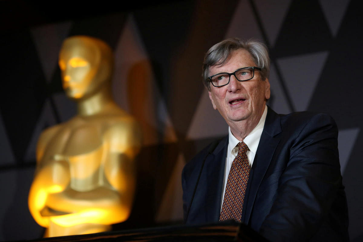 Motion Picture Academy President John Bailey speaks at the Foreign Language Film nominees cocktail reception in Beverly Hills, California, U.S., March 2, 2018. REUTERS.
