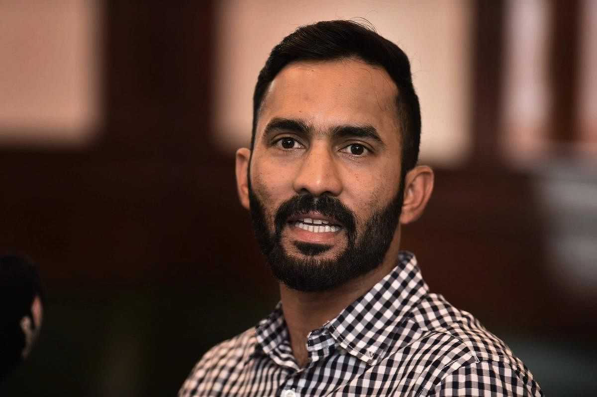 Chennai: Indian cricketer Dinesh Karthik addresses a press conference in Chennai on Tuesday. Karthik on Sunday helped the Indian cricket team win the Nidahas T20I tri-series final against Bangladesh. PTI Photo by R Senthil Kumar (PTI3_20_2018_000082B)