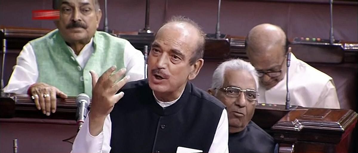 Leader of Opposition Ghulam Nabi Azad speaks during the Budget Session in the Rajya Sabha, in New Delhi on Wednesday. PTI Photo
