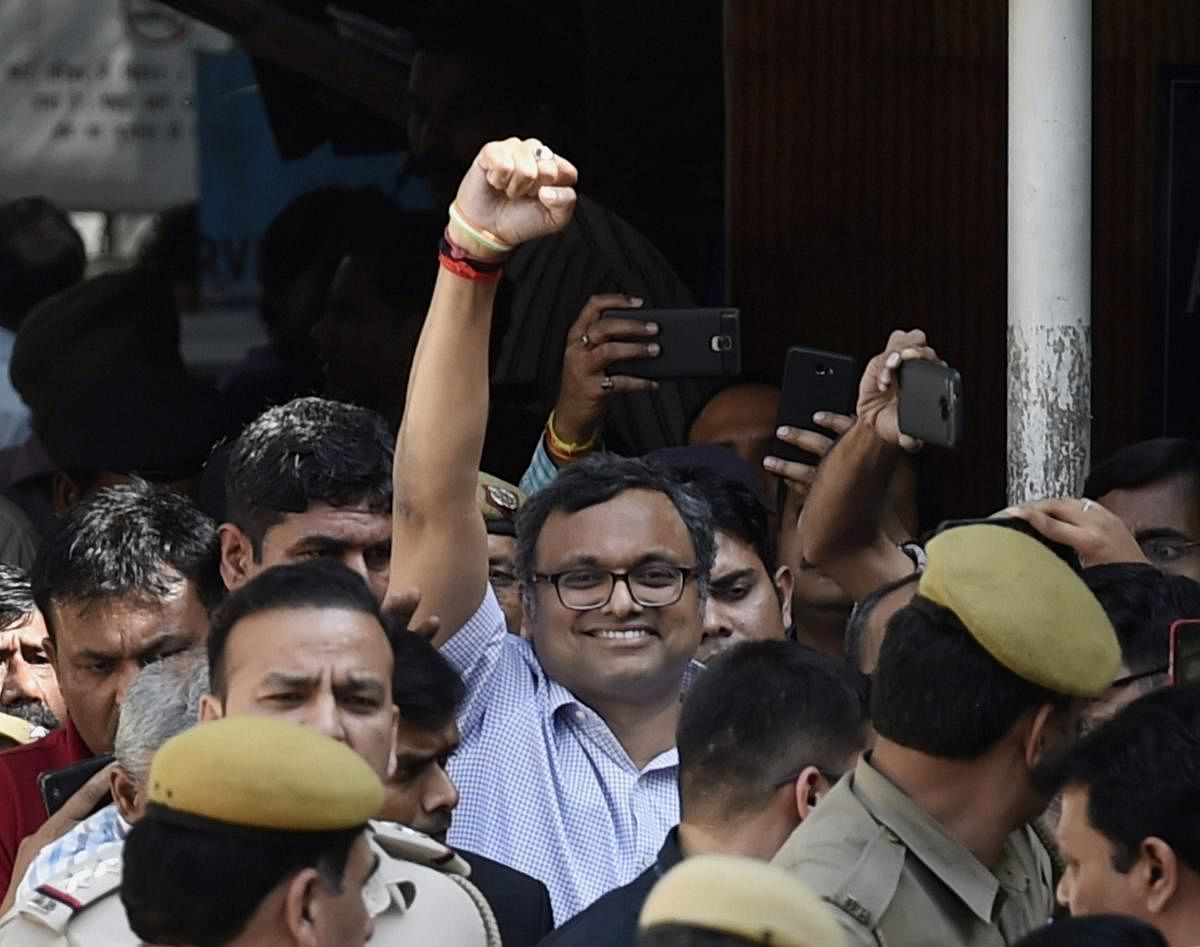 Karti Chidambaram was arrested on February 28 by the CBI on his return from the United Kingdom, and his 12-day judicial custody was to expire tomorrow in the case. PTI Photo
