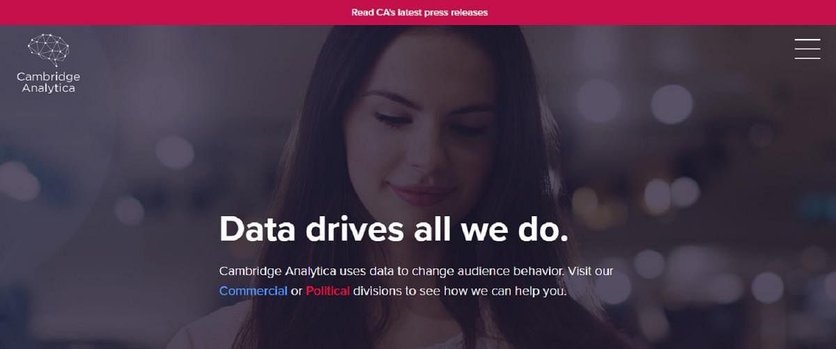Cambridge Analytica's website offers to help political parties and businesses.