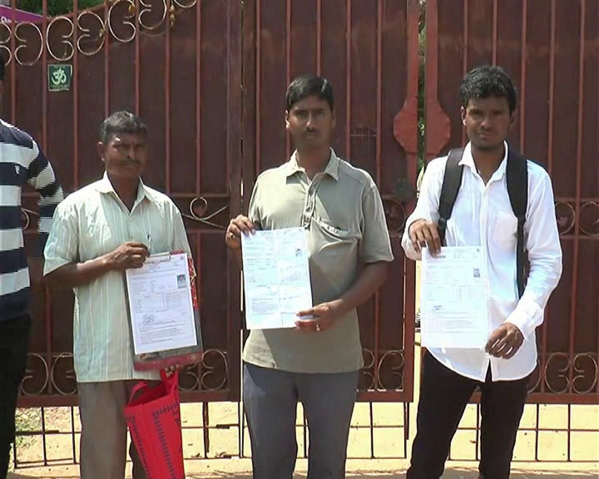 Private students who were not allowed to appear for SSLC exams for coming late, in Chamarajanagar on Friday.