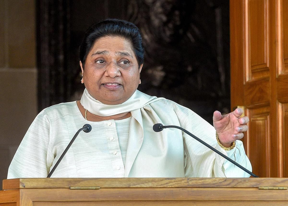 BSP supremo Mayawati addresses a press conference at her residence in Lucknow on Saturday. PTI Photo