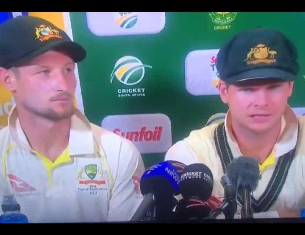 Cameron Bancroft and Australia Steve Smith during the press conference.