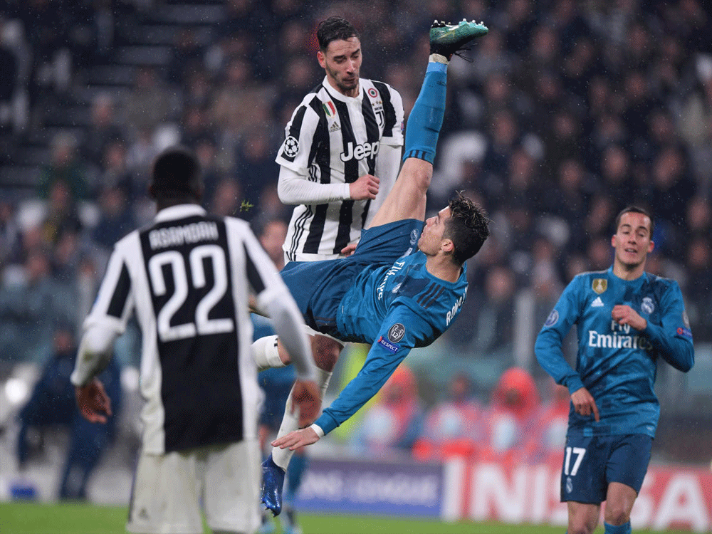Champions League Quarter Final First Leg - Juventus vs Real Madrid - Allianz Stadium, Turin, Italy - April 3, 2018 Real Madrid's Cristiano Ronaldo scores their second goal. Reuters.
