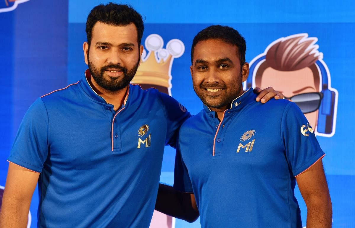 STRIKING A POSE Mumbai Indians' captain Rohit Sharma (left) and coach Mahela Jayawardene praised the introduction of DRS in IPL at a press conference on Thursday. AFP