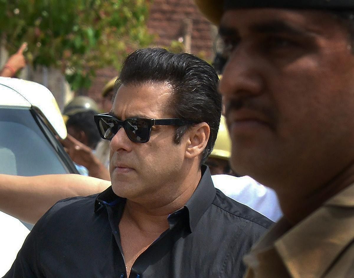 Salman Khan arrives at the court for a hearing in the blackbuck hunting case, in Jodhpur on Thursday. PTI