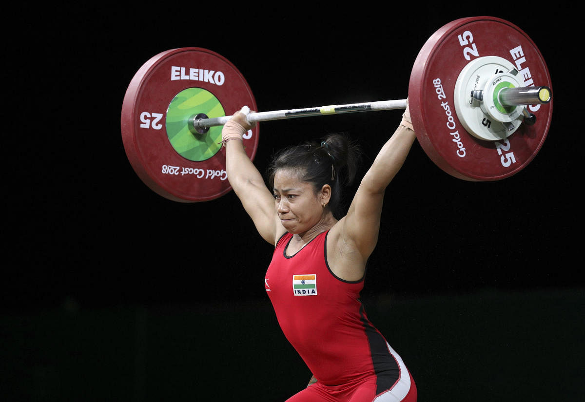 Sanjita Chanu competes in the women's 53 kg class at the Commonwealth Games on Friday. Reuters
