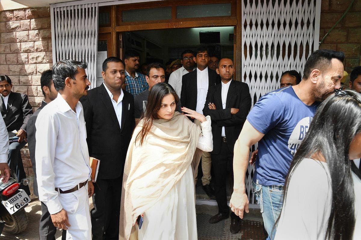 Bollywood actor Salman Khan's sister Alvira Khan arrives for his bail hearing at the session court in Jodhpur on Saturday. PTI Photo