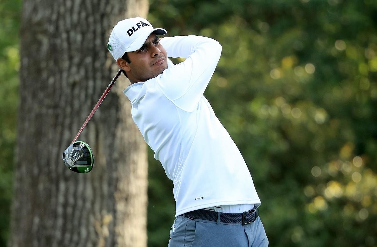 BAPTISM BY FIRE Shubhankar Sharma tees off during the second round of the Augusta Masters on Friday. AFP