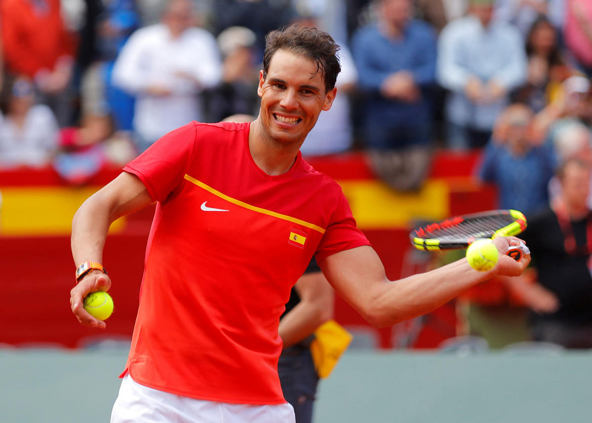 WINNING SMILE Spain's Rafael Nadal celebrates after winning his match against Germany's Alexander Zverev. Nadal won 6-1, 6-4, 6-4. REUTERS