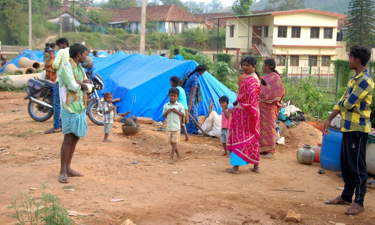 Tents put up by migrant labourers near Race Course Road in Madikeri.