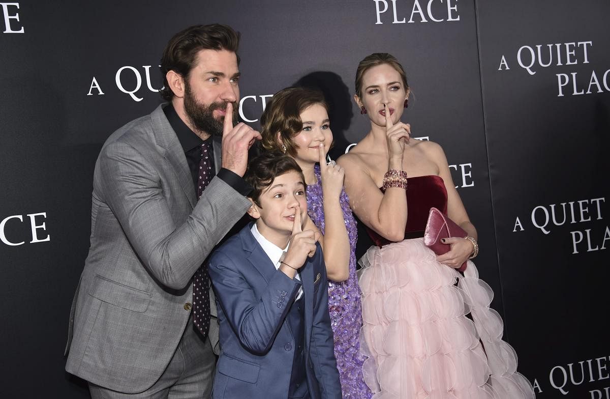 Actor/director/writer John Krasinski, from left, Noah Jupe, Millicent Simmonds and Emily Blunt attend the premiere of