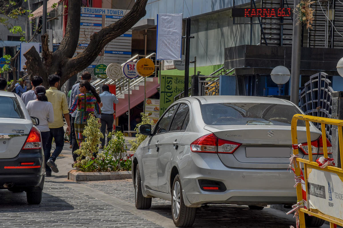 Vehicles continue to have preference over pedestrians in the city.Image courtesy: DH Photo by S K Dinesh
