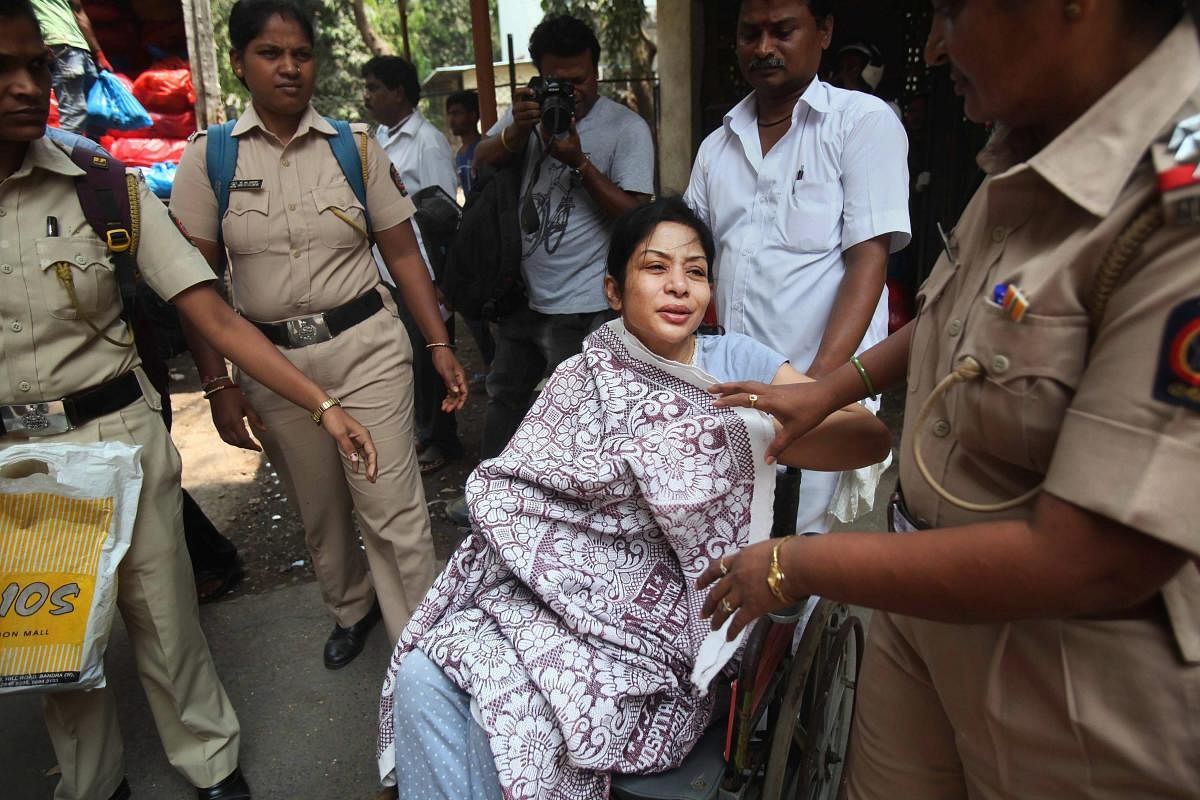 Former INX media chief Indrani Mukerjea after being discharged from the JJ Hospital in Mumbai on Wednesday. PTI
