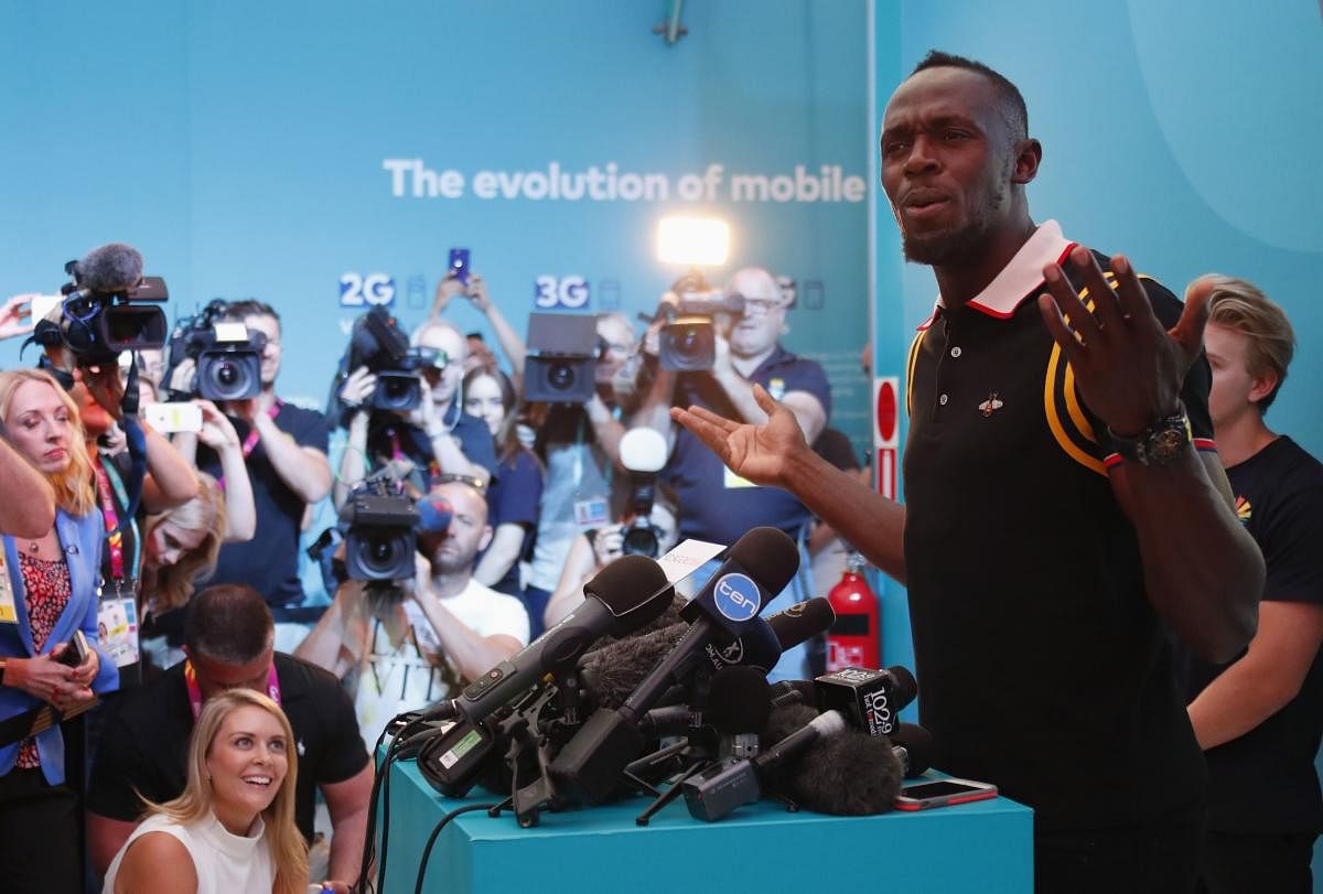 Jamaican sprint legend Usain Bolt at a press conference in Gold Coast on Thursday. REUTERS