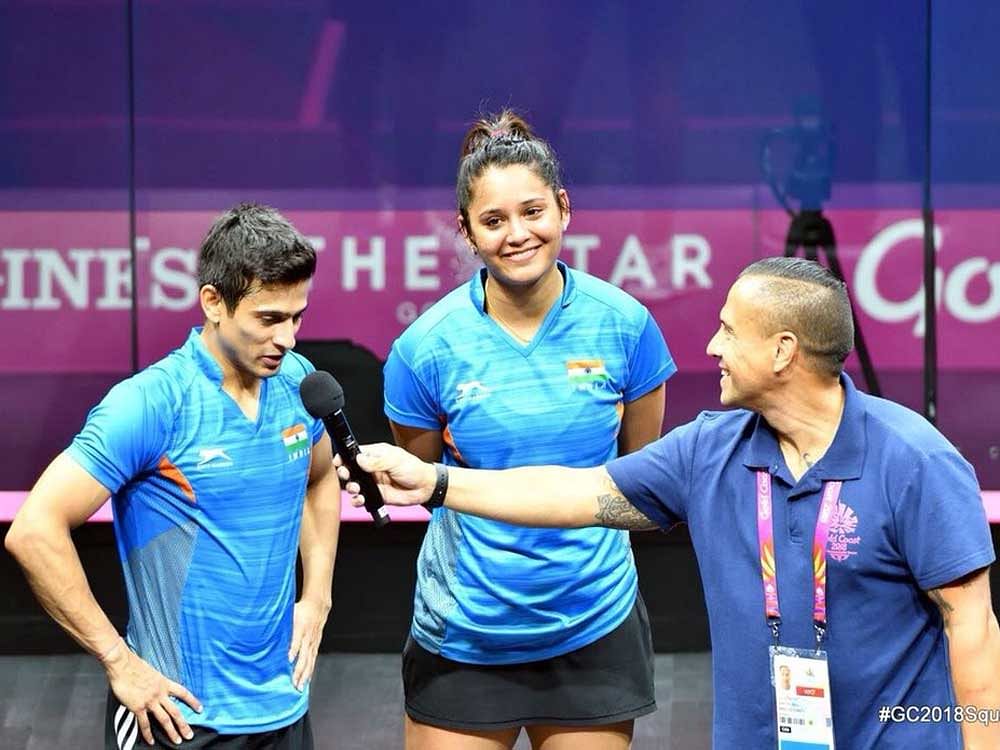 Saurav Ghosal and Dipika Pallikal win India's first-ever silver in mixed doubles squash at Commonwealth Games. Image courtesy: @Media_SAI