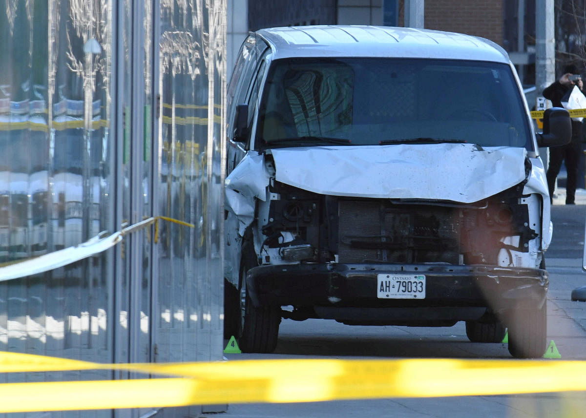A damaged van seized by police is seen after multiple people were struck at a major intersection northern Toronto, Ontario, Canada, April 23, 2018.