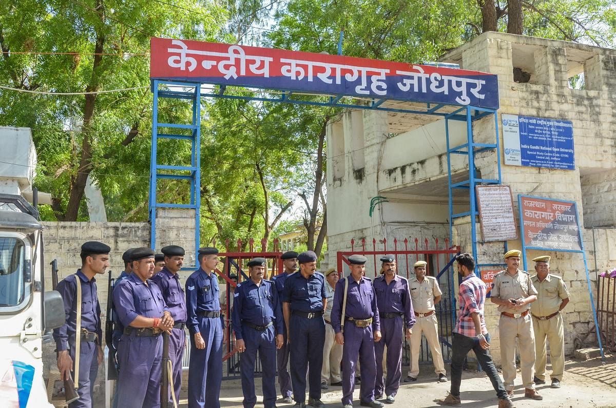 Security force deployed outside Jodhpur Central Jail ahead of the court's verdict on Asaram's sexual assault case, on Tuesday. (PTI Photo)