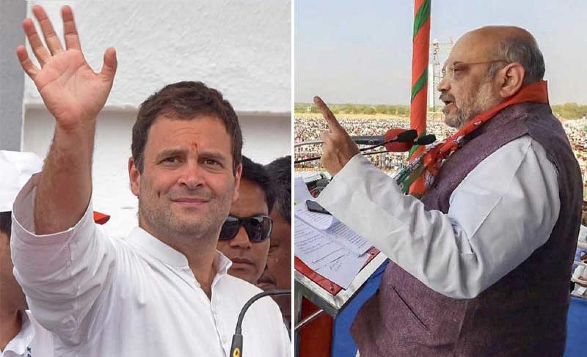 Rahul Gandhi and Amit Shah during the election campaign in Karnataka
