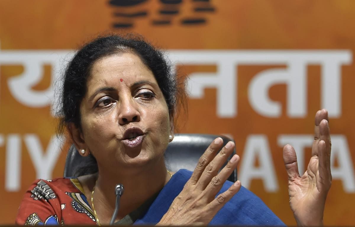 Union Defence Minister Nirmala Sitharaman speaks during the press conference at BJP Headquarters in New Delhi on Sunday. PTI Photo