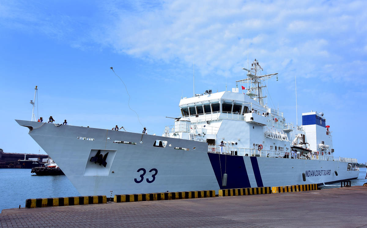 A view of the Indian Coast Guard Ship Vikram in Mangaluru on Sunday.
