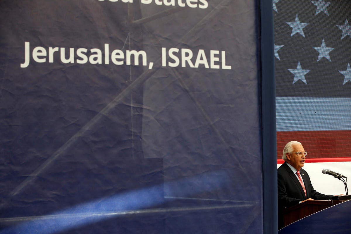 US Ambassador to Israel David Friedman speaks during the dedication ceremony of the new embassy in Jerusalem. REUTERS