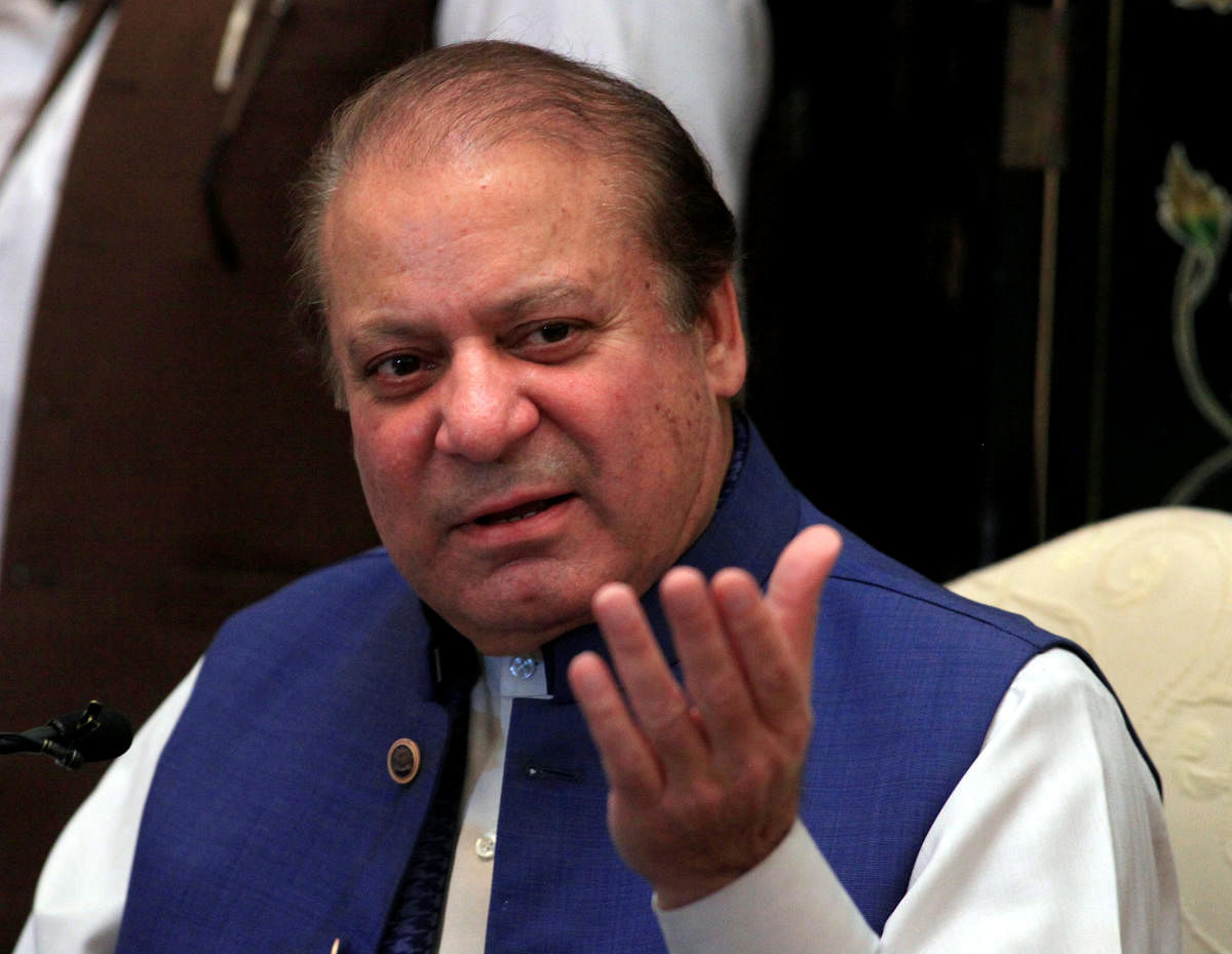 Nawaz Sharif, former Prime Minister and leader of Pakistan Muslim League (N) gestures during a news conference in Islamabad, Pakistan May 10, 2018. Picture taken May 10, 2018.