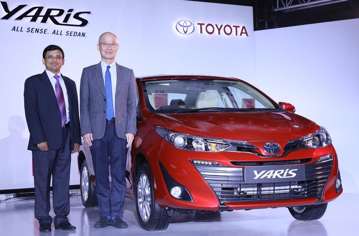 Senthil Kendai, General Manager, Toyota Kirloskar Motor and Akito Tachibana, Managing Director, Toyota Kirloskar Motor at the launch of Toyota Yaris in Bengaluru on Friday.