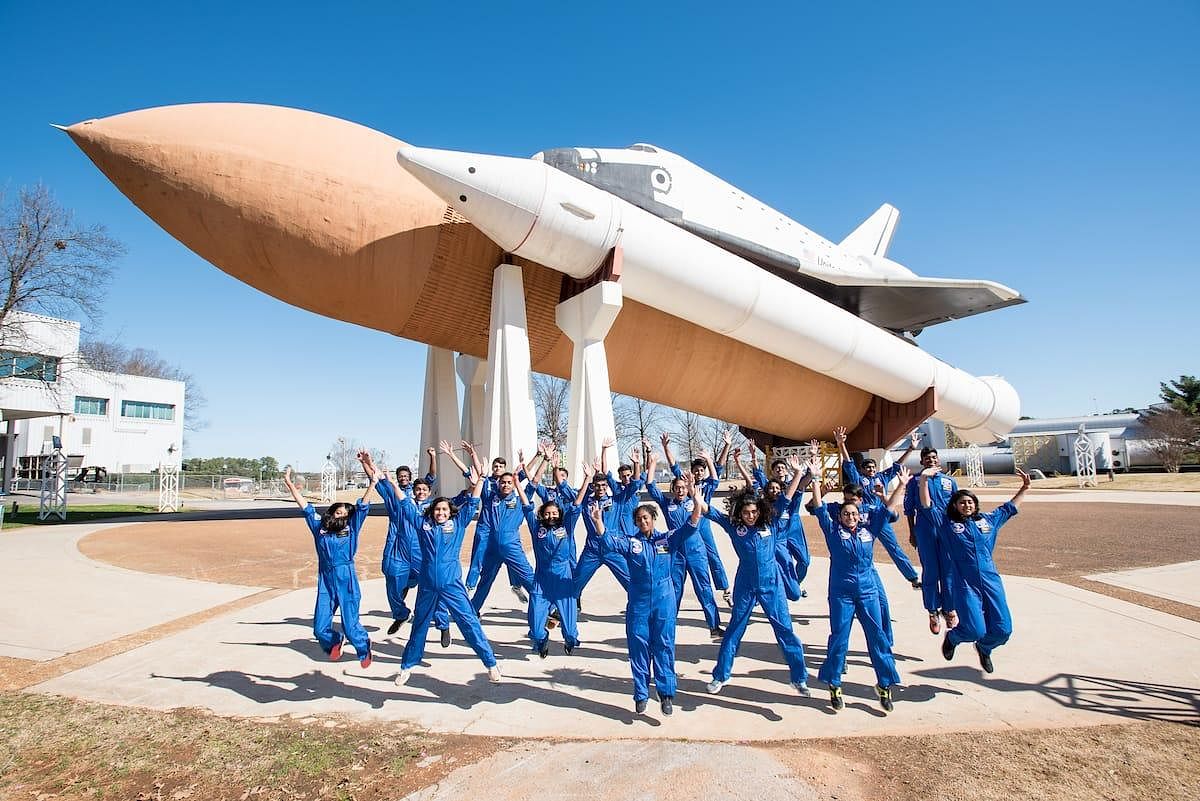 Students from Bengaluru celebrate after completing the Honeywell Leadership Challenge Academy programme at the US Space and Rocket Centre in Huntsville.