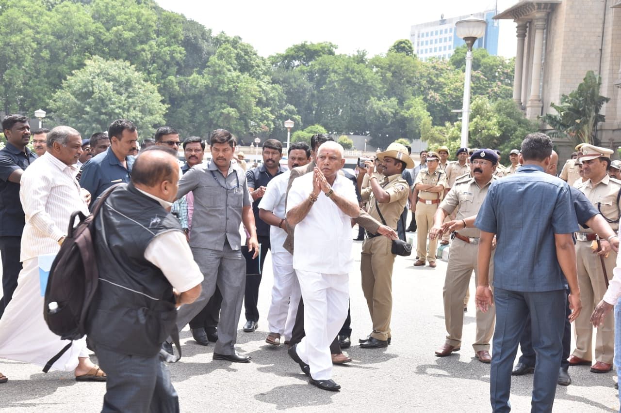 CM B S Yeddyurappa arrives at Vidhan Soudha. DH photo