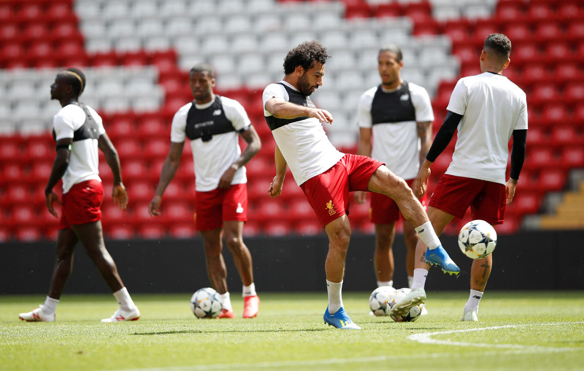 Liverpool's Mohamed Salah during training Action. Reuters
