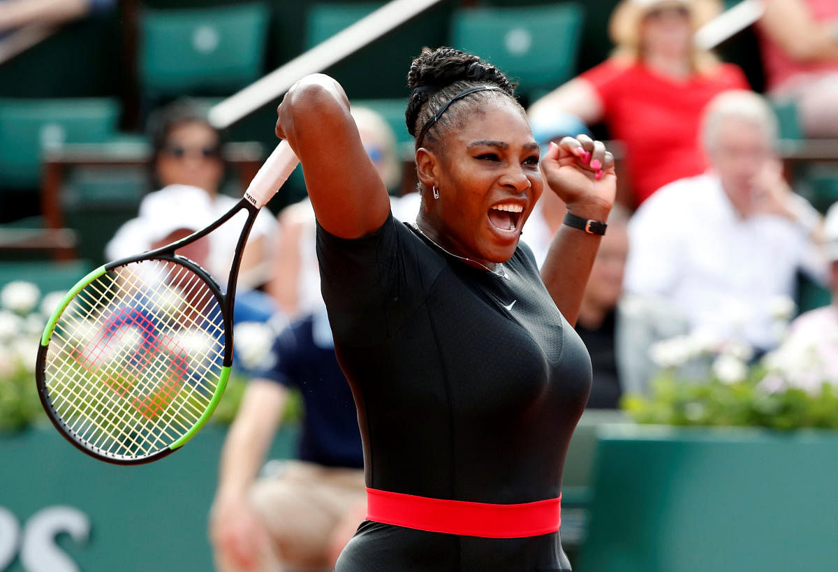 FIERCE: Serena Williams of the US returns during her win over Czech Republic’s Krystina Pliskova in the first round of the French Open in Paris on Tuesday. REUTERS