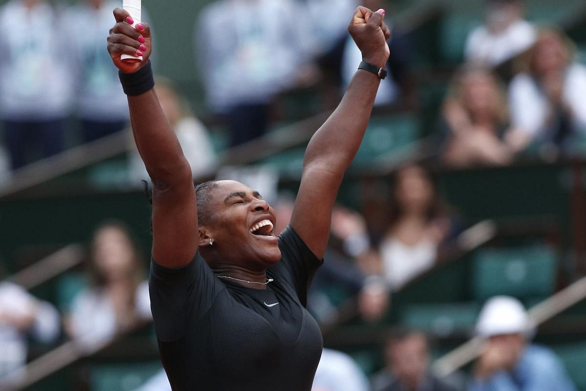 Serena Williams celebrates her win over Australia's Ashleigh Barty on Thursday. AP/ PTI