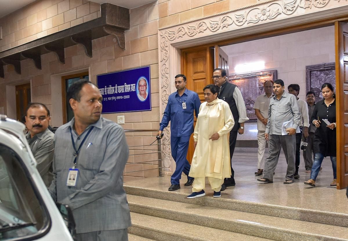 BSP president and former UP chief minister Mayawati vacates her official residence on the directives of the Supreme Court, in Lucknow on Saturday, Jun 2, 2018, which has been converted into a memorial after party founder Kanshi Ram. PTI Photo