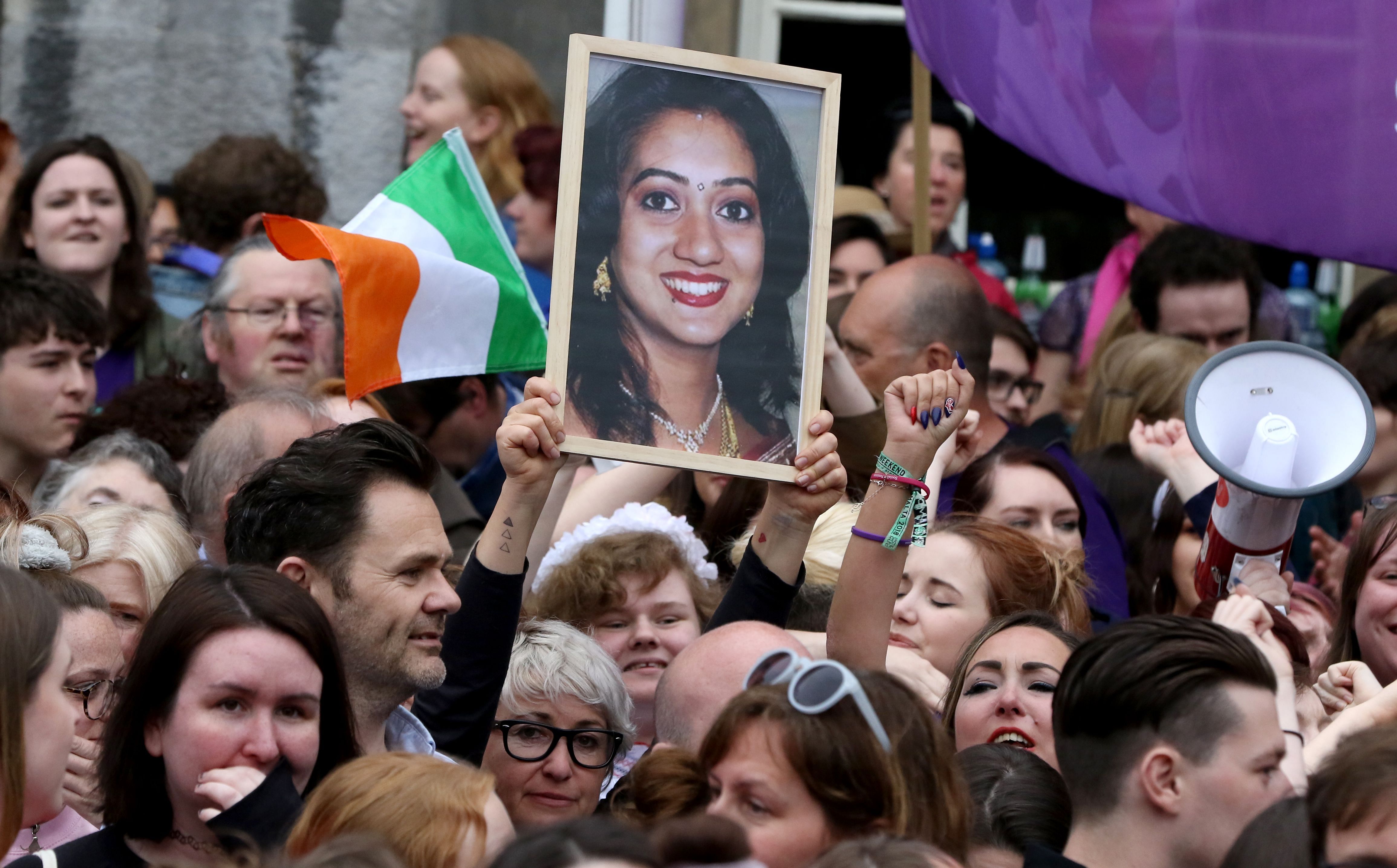 A demonstration at Dublin Castle ahead of the referendum on May 26. Savita Halappanavar has become an icon for abortion activists, who have won a major battle.