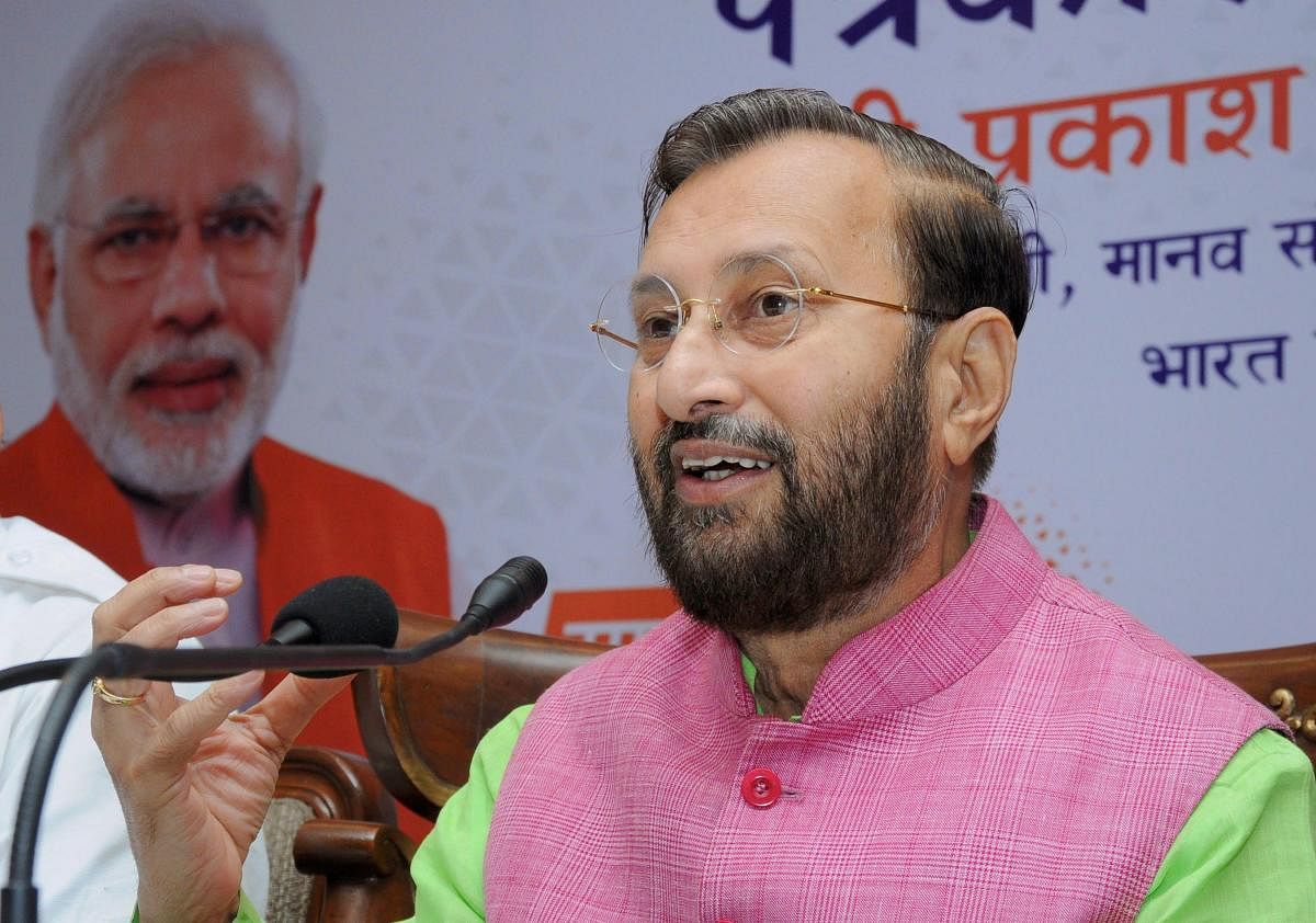 Union HRD Minister Prakash Javadekar addresses a press conference on completion of four years of BJP government at the centre, in Amritsar on Thursday, May 31, 2018. PTI